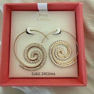 Gold Spiral Cubic Zirconia Hoop Earrings